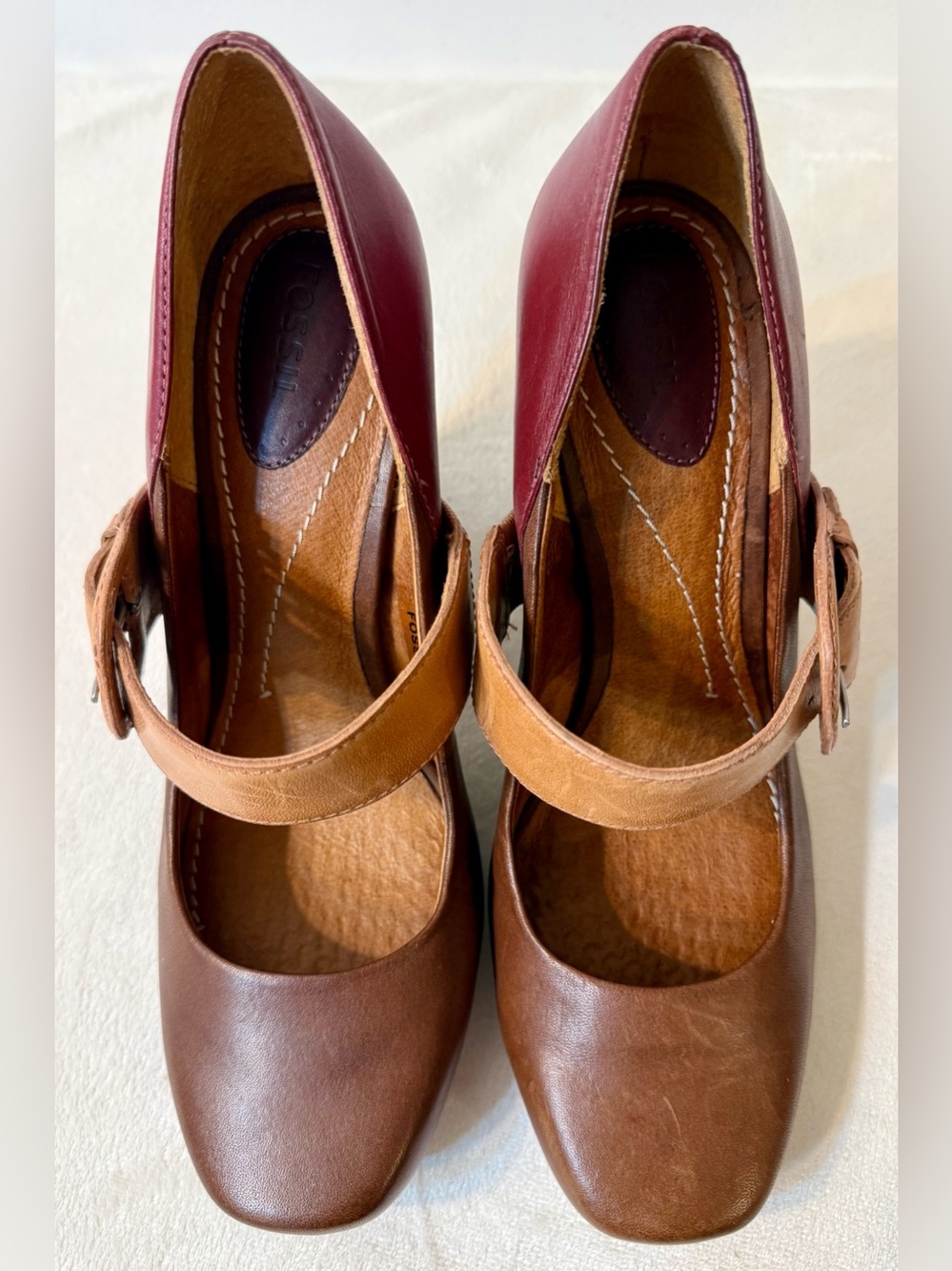 Vintage Fossil Colorblock Leather Mary Jane Heels Size 8.5 - Picture 3 of 12